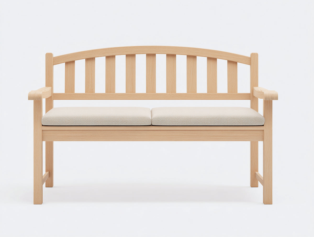 Gartenbank 150x58x88 cm - Holzfarben und Beige - Holzbank mit Armlehnen und geschwungener Lattenrückenlehne