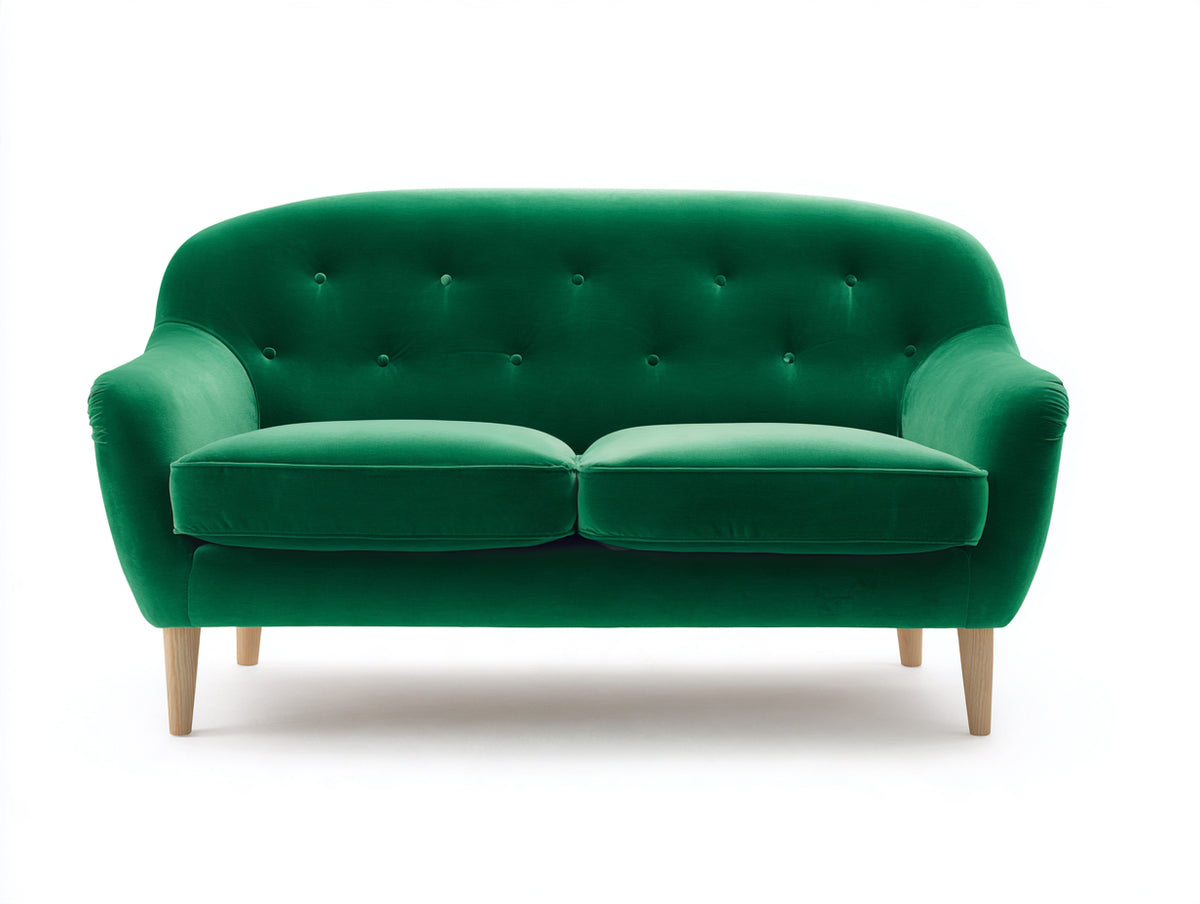 Zweisitzer Sofa aus Samt 170x88x86 cm - Smaragdgrün - Modernes Design mit Knopfheftung und Holzfüßen