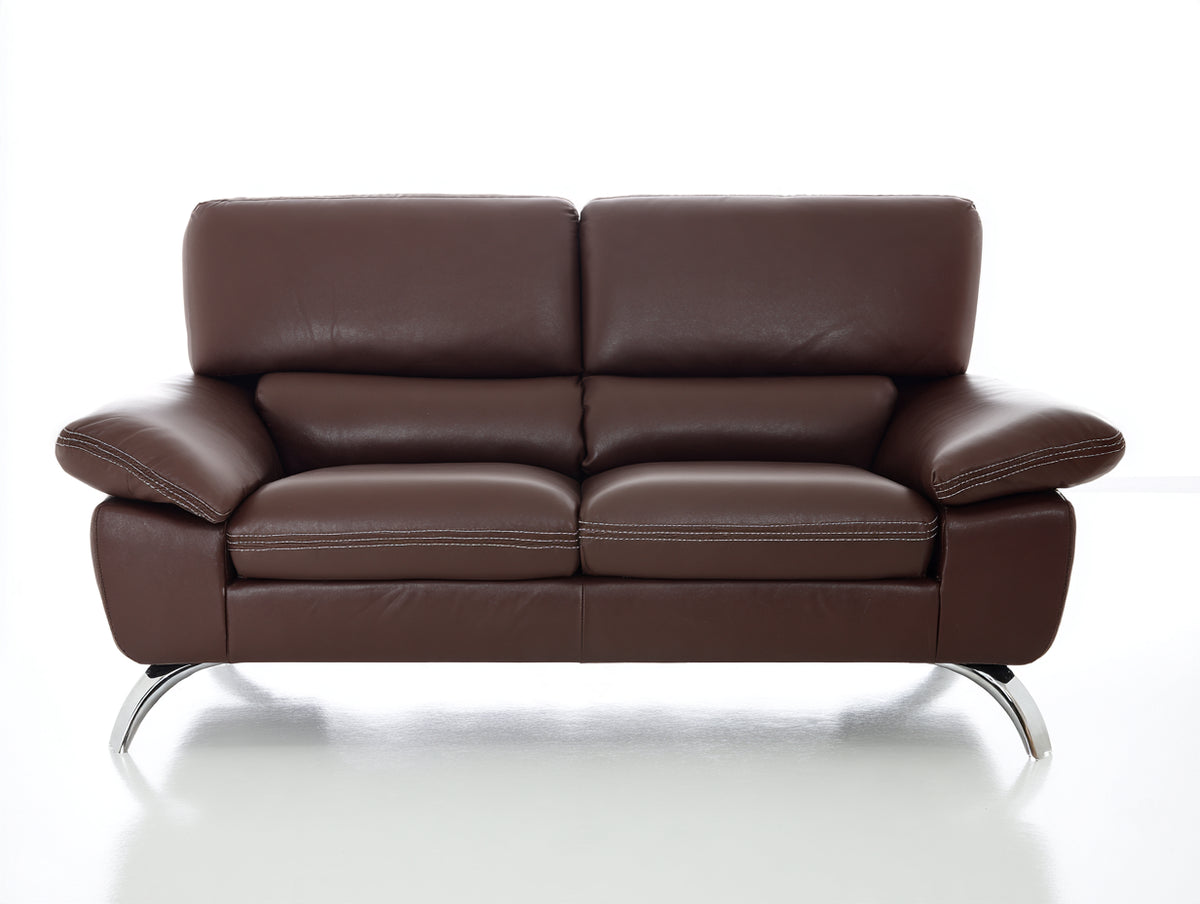 Zweisitzer Sofa aus Leder 180x92x90 cm - Dunkelbraun - Modernes Design mit Metallfüßen