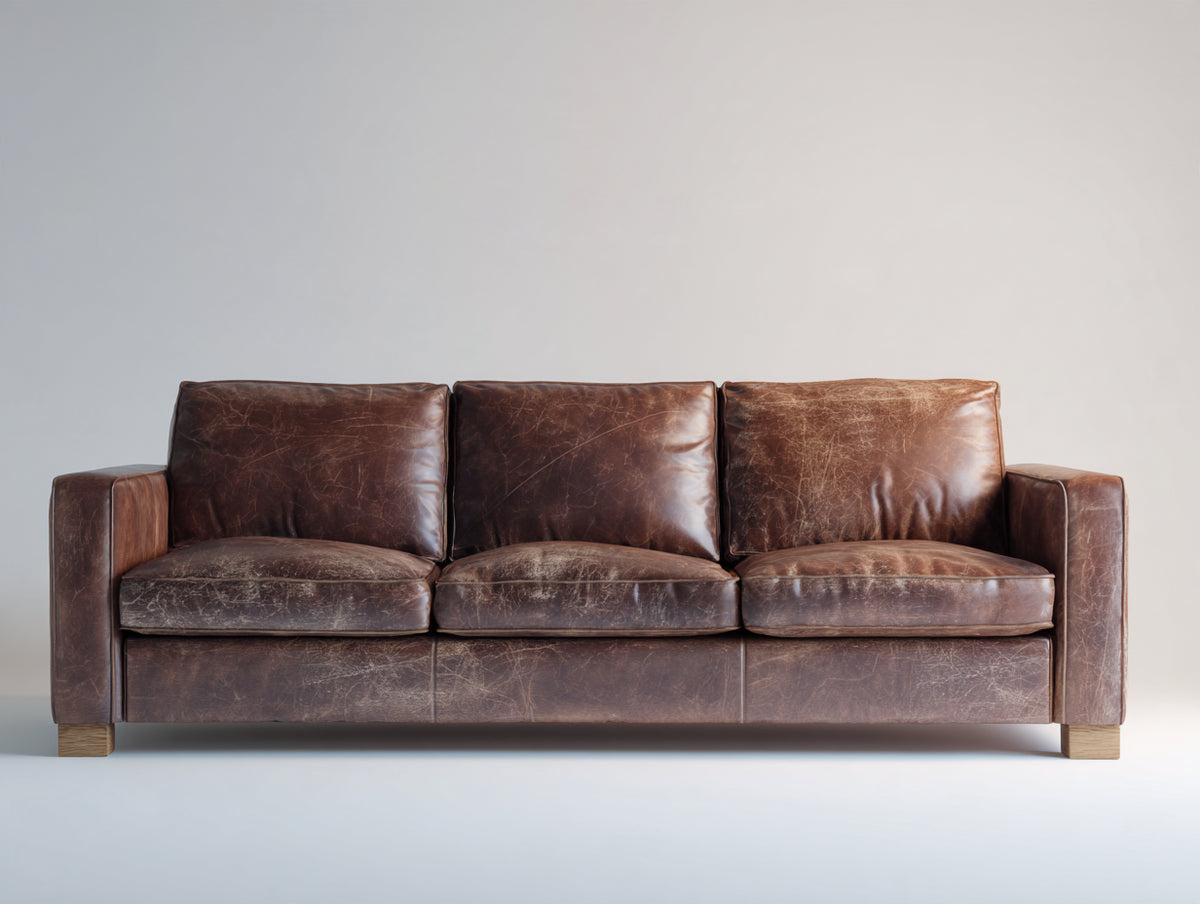 3 Sitzer Sofa aus Leder 215x92x85 cm - Braun - Gepolstert - Vintage Design