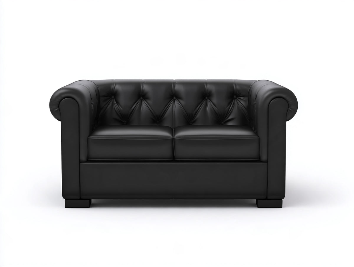 Zweisitzer Sofa aus Leder 165x88x76 cm - Schwarz - Chesterfield Design mit Knopfheftung und gerollten Armlehnen