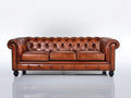 3 Sitzer Sofa aus Leder 225x96x78 cm - Cognacbraun - Chesterfield Design mit Knopfheftung