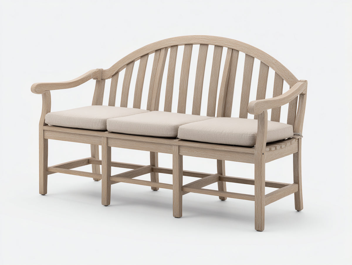 Gartenbank aus Holz 180x62x92 cm - Natur-Beige - Klassisches Design mit Armlehnen und Sitzauflagen