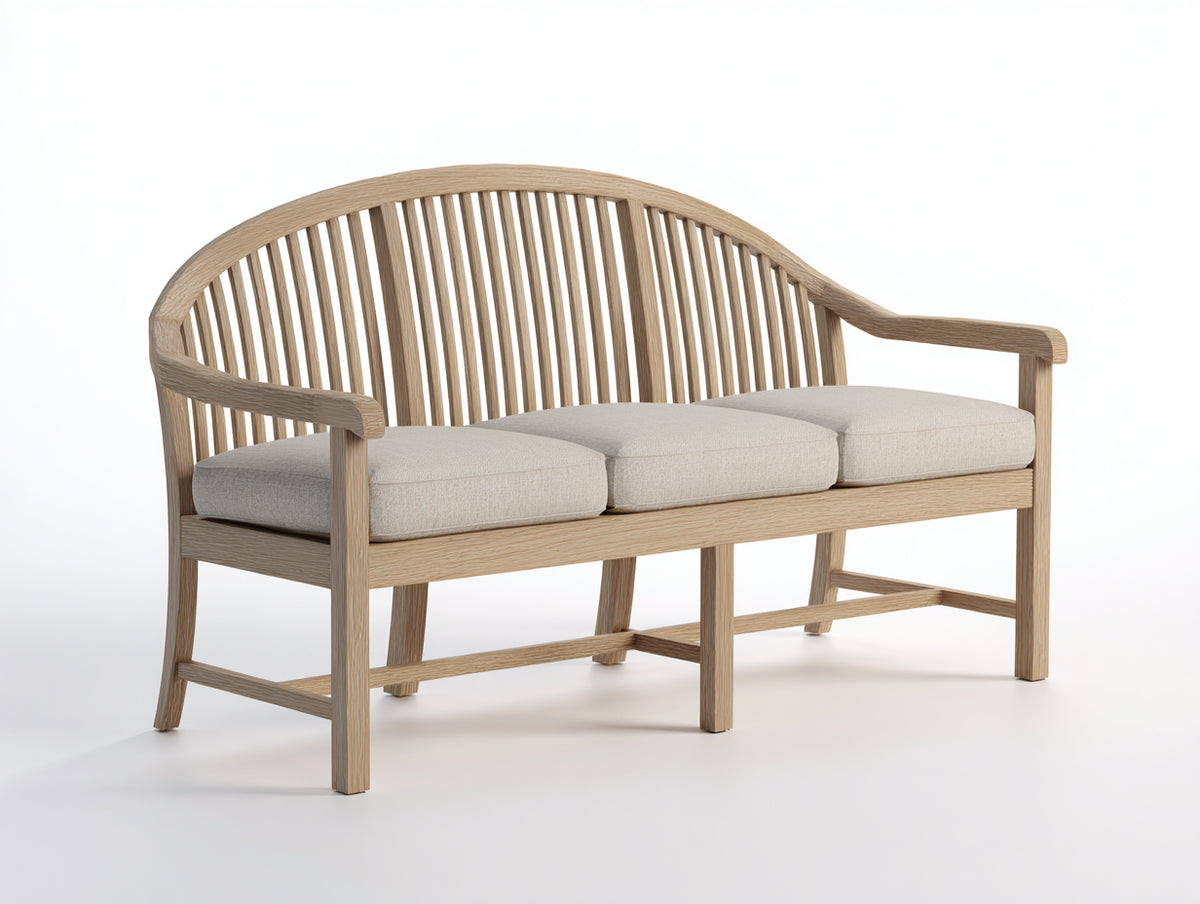 Gartenbank aus Holz 180x65x95 cm - Naturholz-Beige - Gepolsterte Sitzfläche - Klassisches Design