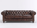 3 Sitzer Sofa 225x95x78 cm - Braun - Lederbezug mit Knopfheftung und klassischem Chesterfield Design
