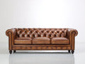 3 Sitzer Sofa mit Lederbezug 225x95x78 cm - Cognacbraun - Chesterfield Design - Klassischer Stil