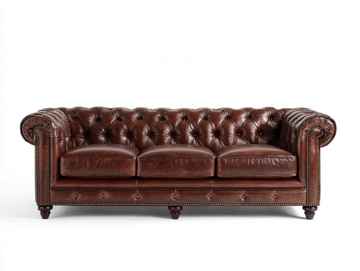 3 Sitzer Sofa aus Leder 220x95x78 cm - Braun - Chesterfield Design mit Knopfheftung