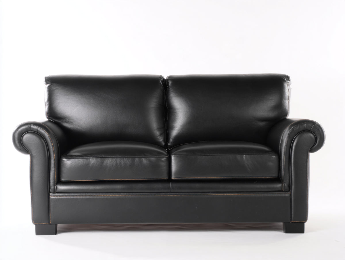 Zweisitzer Sofa aus Leder 180x92x90 cm - Schwarz - Gepolstert - Klassisches Design
