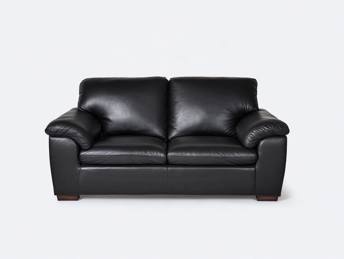 Zweisitzer Sofa 176x92x86 cm - Schwarz - Lederbezug mit breiten gepolsterten Armlehnen und modernem Design