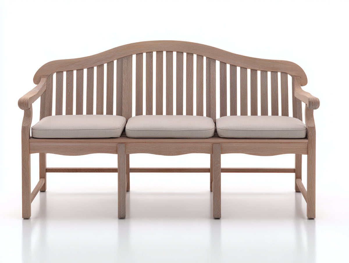 Gartenbank 165x62x92 cm - Holzfarben und Beige - Holzbank mit Armlehnen und geschwungener Lattenrückenlehne