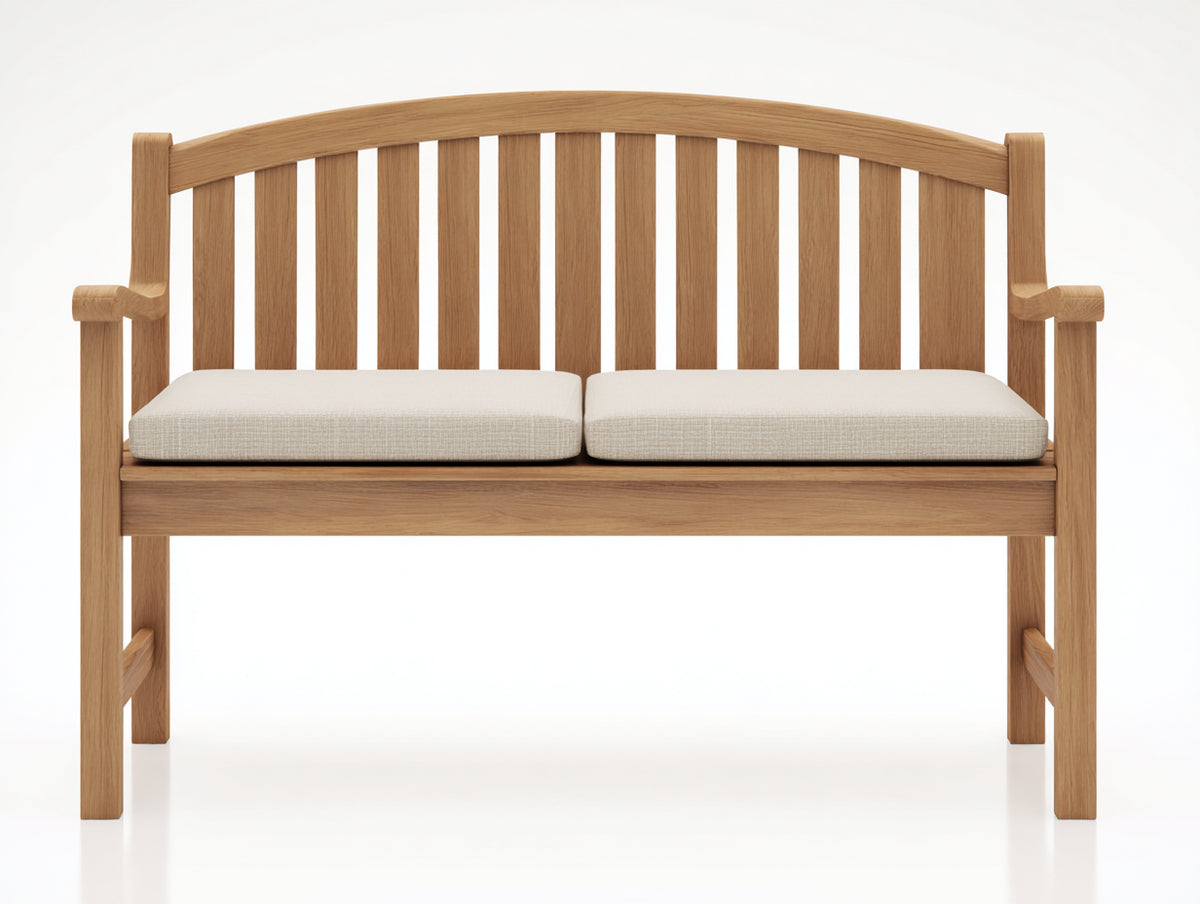 Gartenbank aus Holz 150x60x90 cm - Natur-Beige - Klassisches Design mit Armlehnen und Sitzauflagen