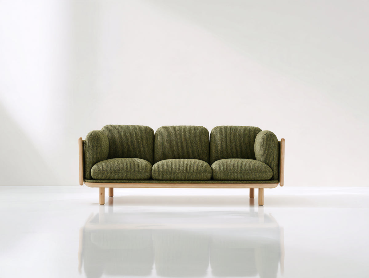 3 Sitzer Sofa aus Stoff und Holz 200x85x82 cm - Olivgrün - Gepolstert - Modernes Design