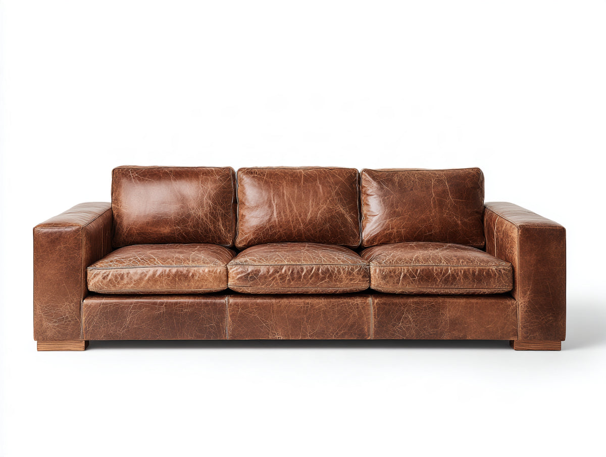 3 Sitzer Sofa in Lederoptik 225 x 95 x 82 cm - Braun - Geradliniges Design mit breiten Armlehnen