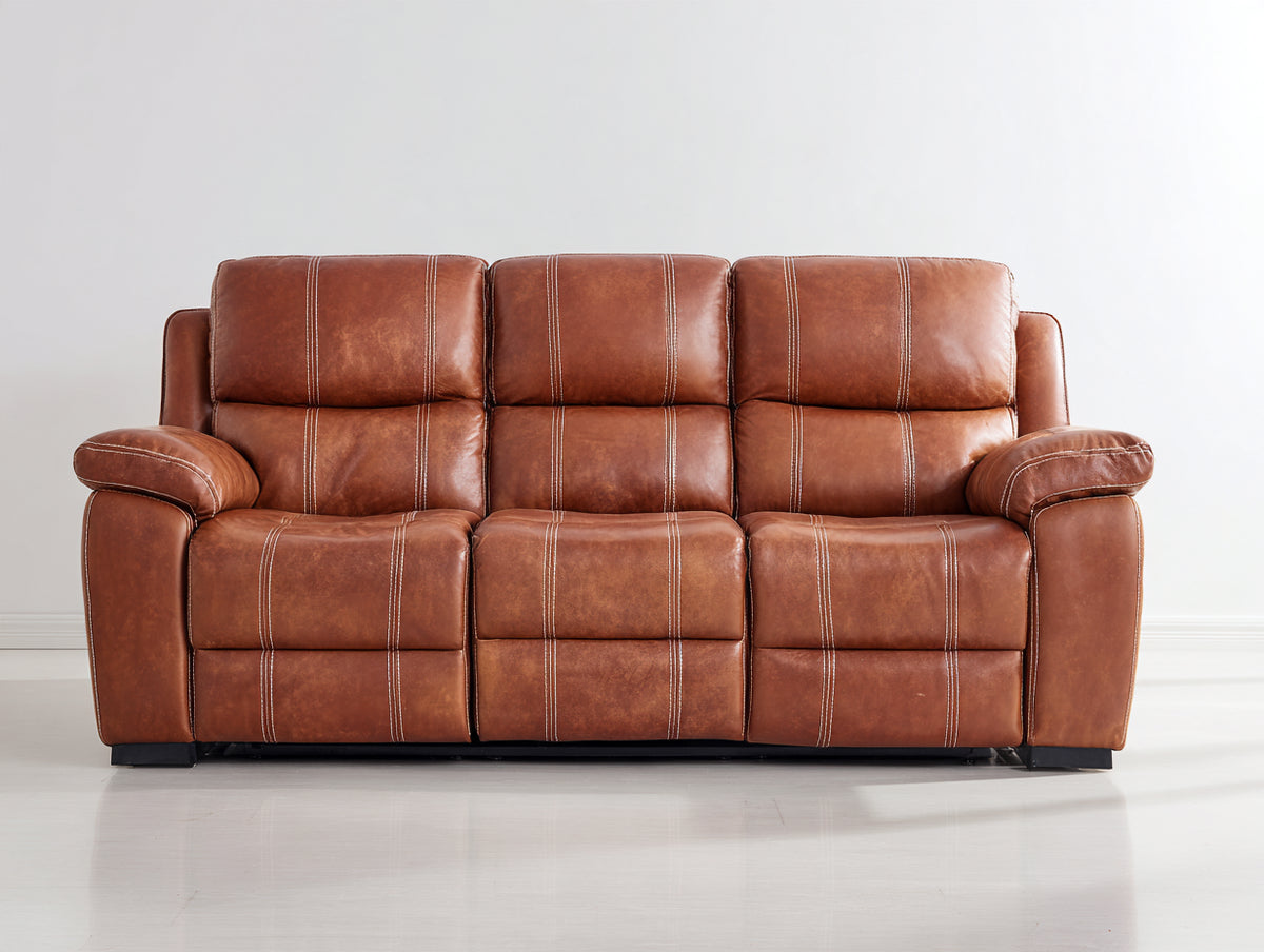 3 Sitzer Sofa mit Lederbezug 220x95x100 cm - Cognacbraun - Gepolstert - Klassisch modernes Design