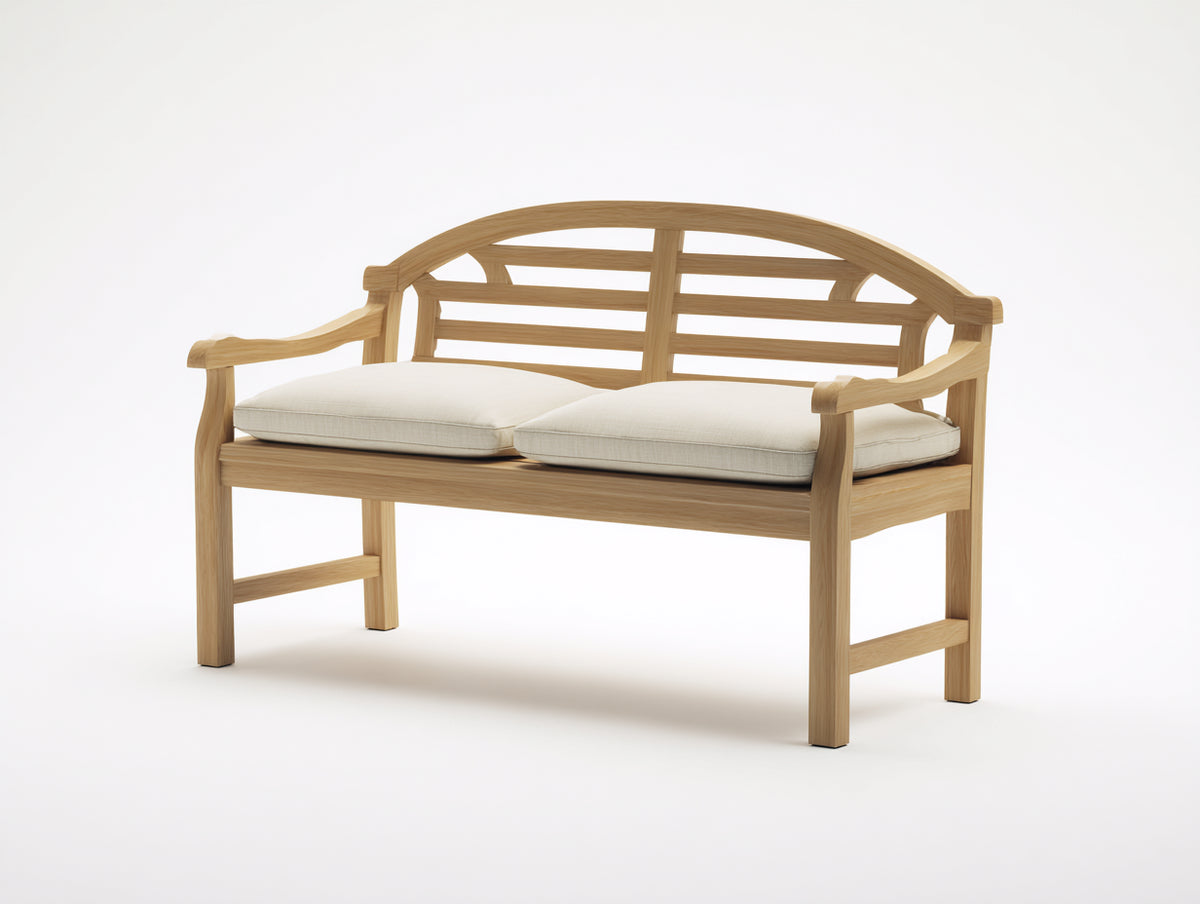 Gartenbank aus Holz 150x65x90 cm - Naturholz-Beige - Gepolsterte Sitzfläche - Klassisches Design