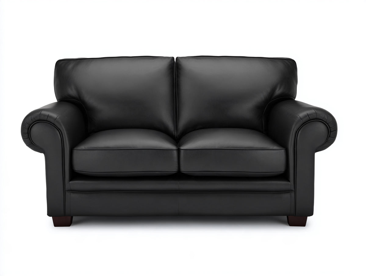 Zweisitzer Sofa aus Leder 175x90x88 cm - Schwarz - Klassisches Design mit gerollten Armlehnen